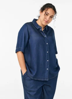 Kurzärmeliges Hemd aus Lyocell in Jeans-Optik