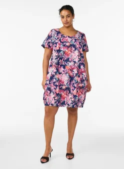 Kurzärmliges Baumwollkleid mit Aufdruck