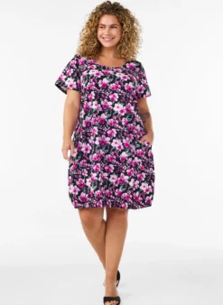 Kurzärmliges Baumwollkleid mit Aufdruck