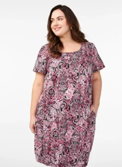Kurzärmliges Baumwollkleid mit Aufdruck
