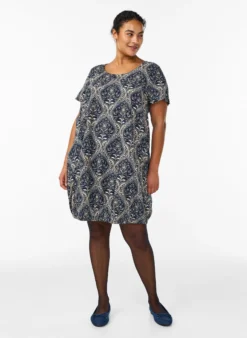 Kurzärmliges Baumwollkleid mit Print