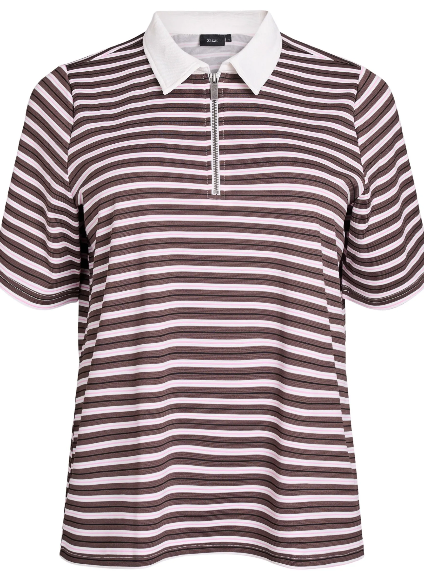 Kurzärmliges Poloshirt mit Streifen und Reißverschluss