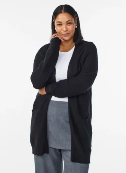 Lange, gerippte Baumwoll-Strickjacke