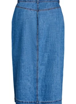 Langer Jeansrock mit Knöpfen und Bindegürtel