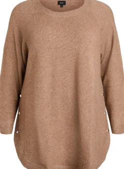 Lange Strickbluse mit Kugelknöpfen