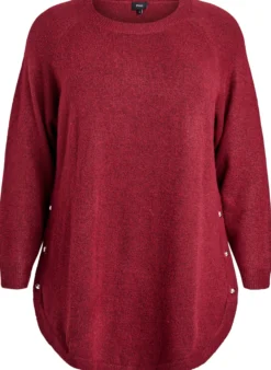 Lange Strickbluse mit Kugelknöpfen