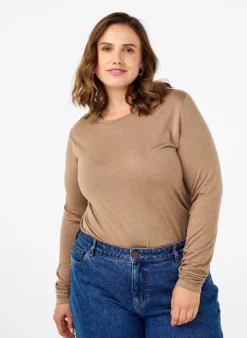 Langärmelige Bluse aus Wolle und Viskose