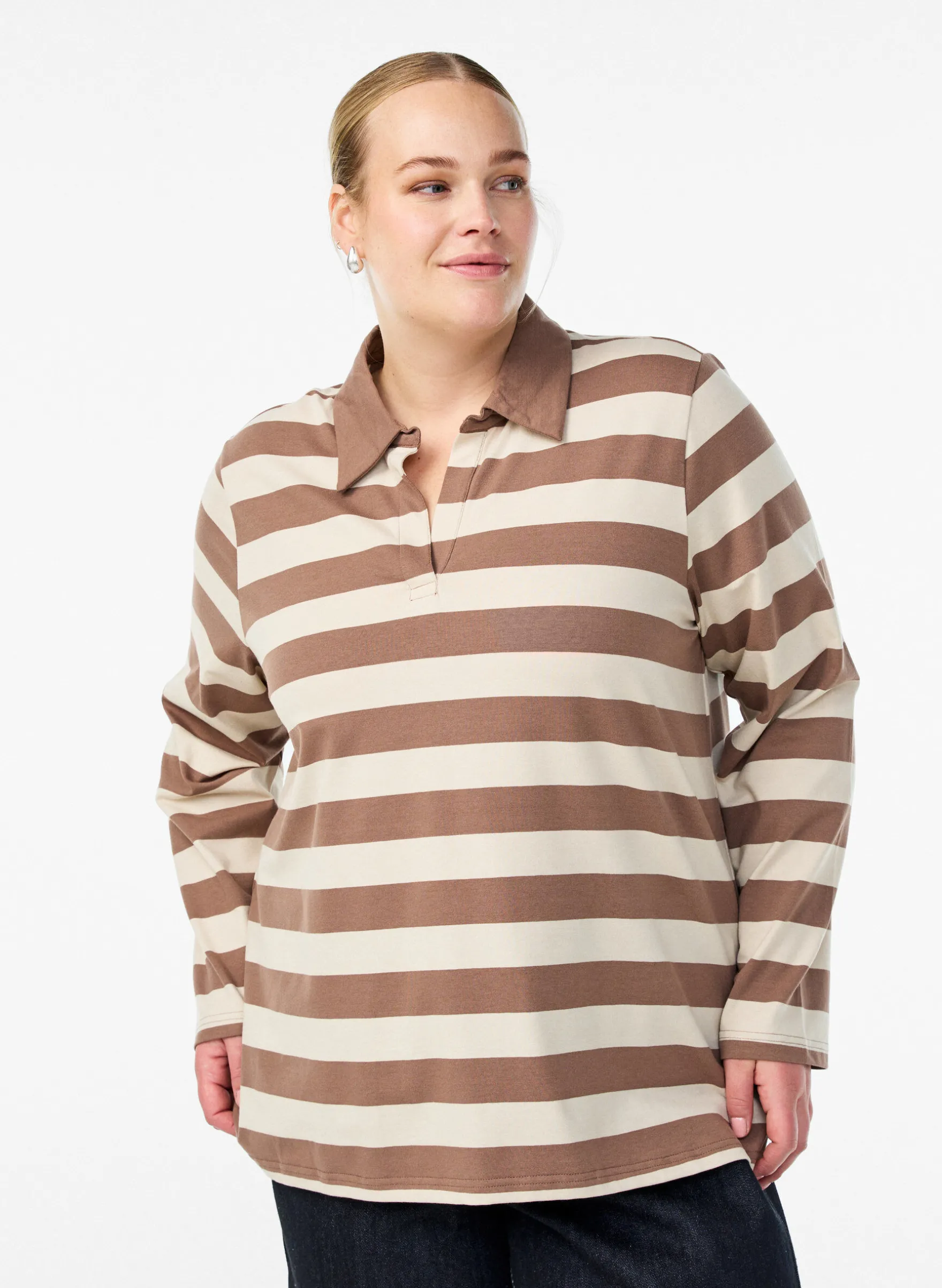 Langärmeliges Poloshirt mit breiten Streifen