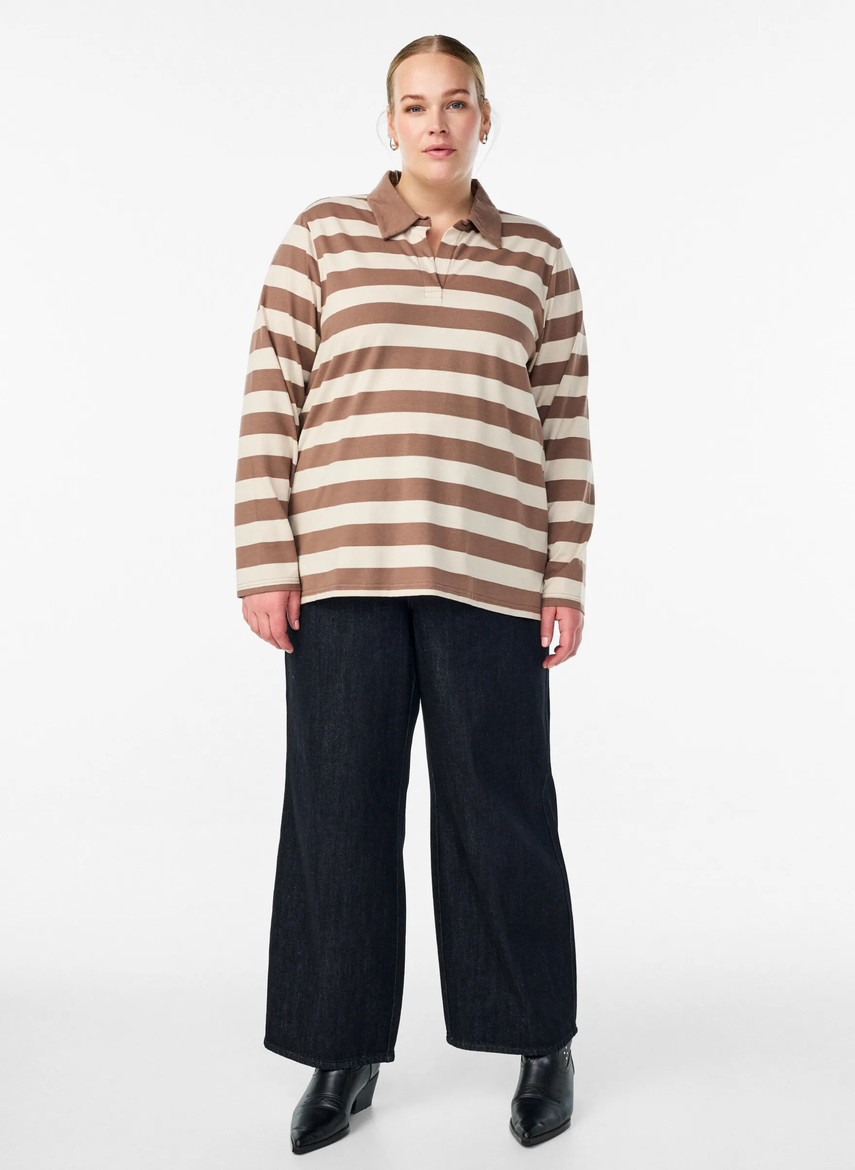 Langärmeliges Poloshirt mit breiten Streifen