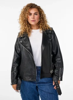 Leder-Bikerjacke mit Gürtel