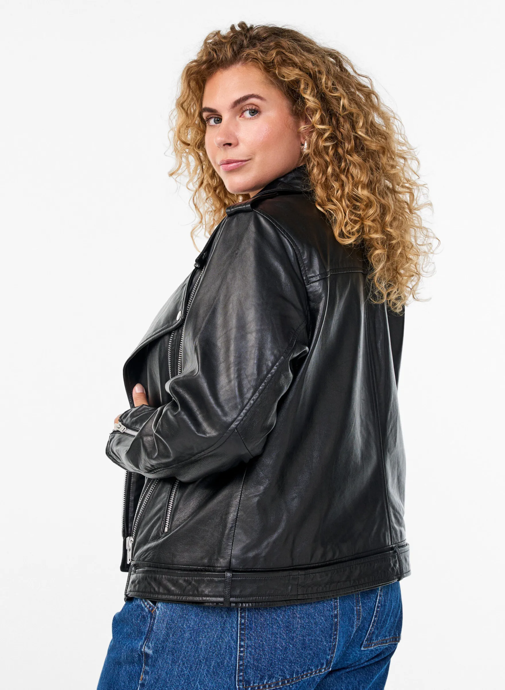 Leder-Bikerjacke mit Gürtel
