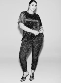 Leggings aus Velours mit Leopardenmuster