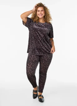 Leggings aus Velours mit Leopardenmuster