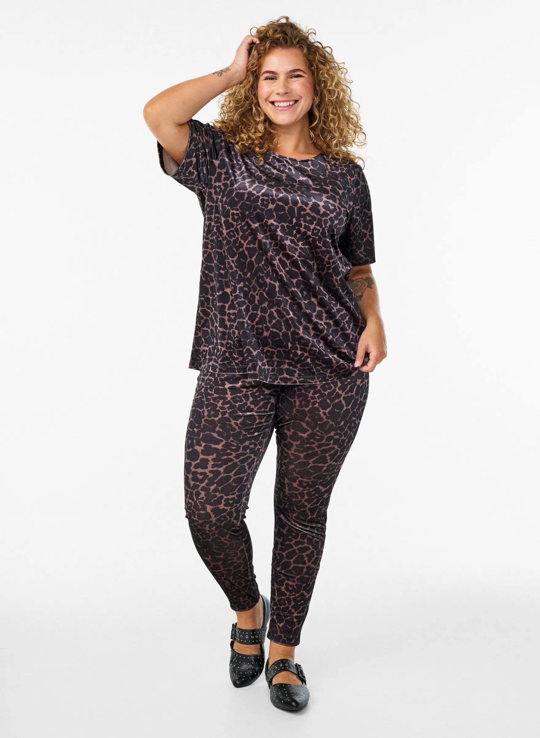 Leggings aus Velours mit Leopardenmuster