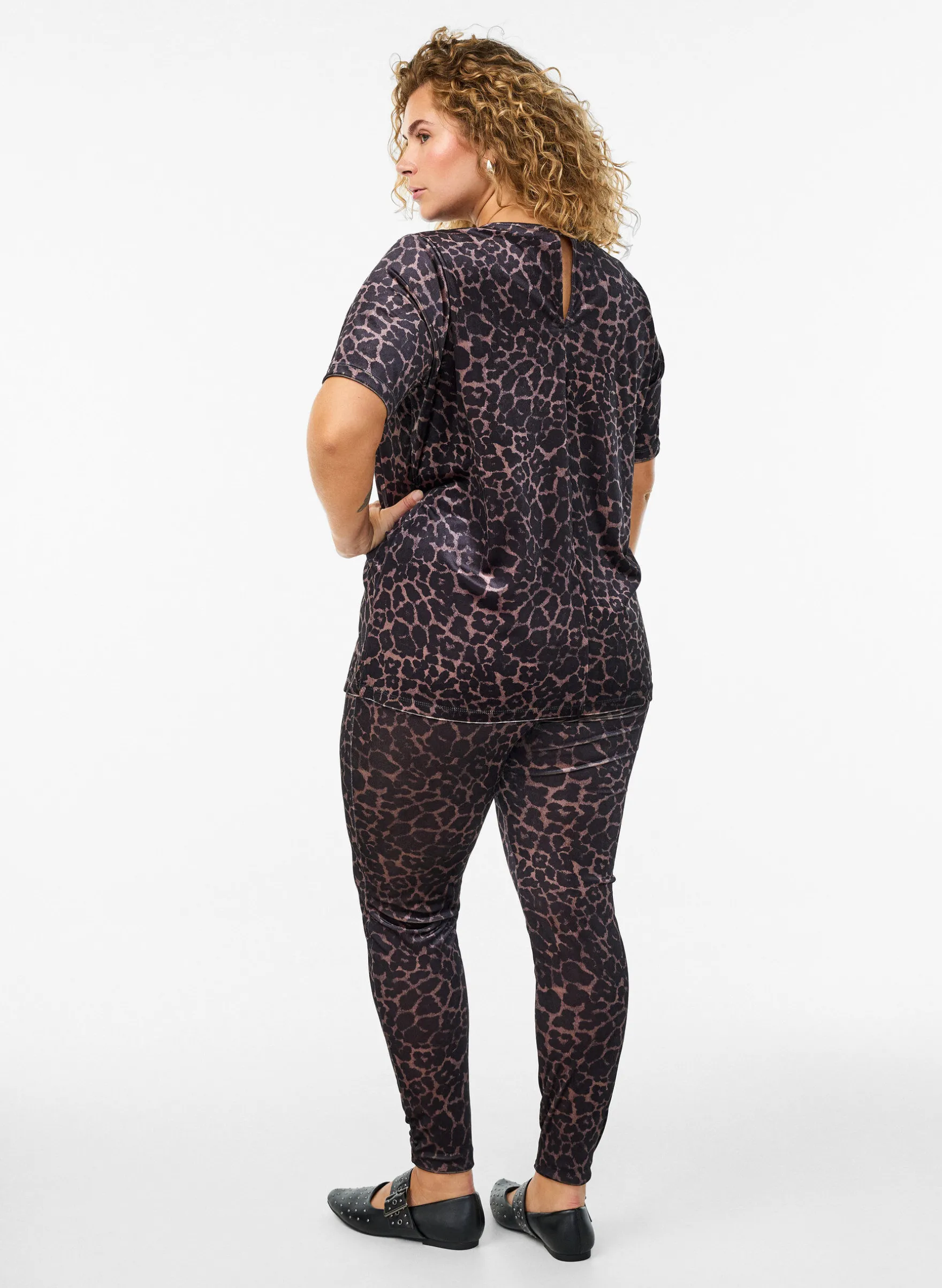 Leggings aus Velours mit Leopardenmuster