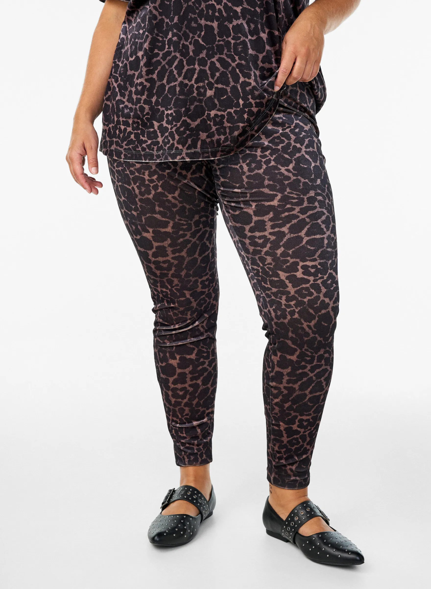 Leggings aus Velours mit Leopardenmuster