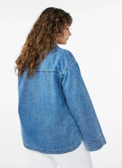 Lockere Bluse aus Denim mit Kragen und V-Ausschnitt