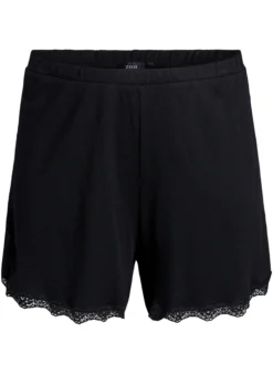 Lockere Nachtshorts aus geripptem Material mit Spitzensaum