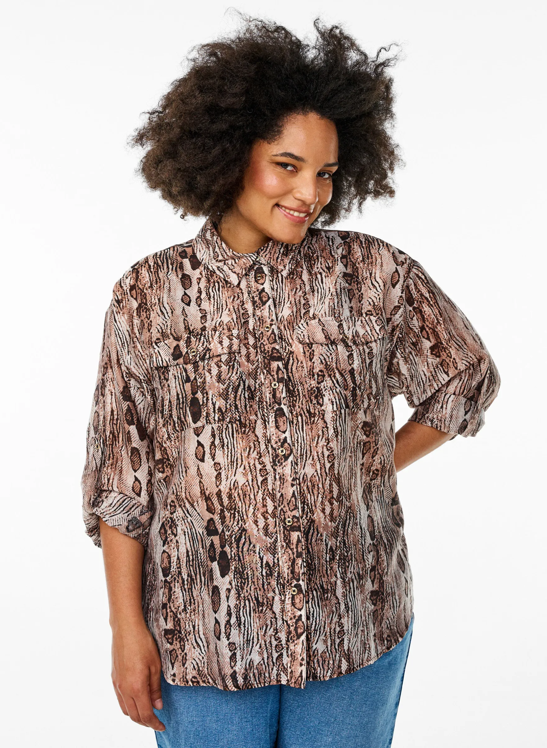 Locker sitzendes Shirt mit Tierprint und Brusttaschen