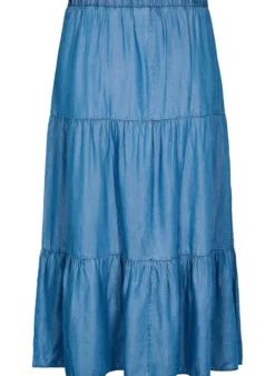 Maxirock aus Denim mit Rüschen