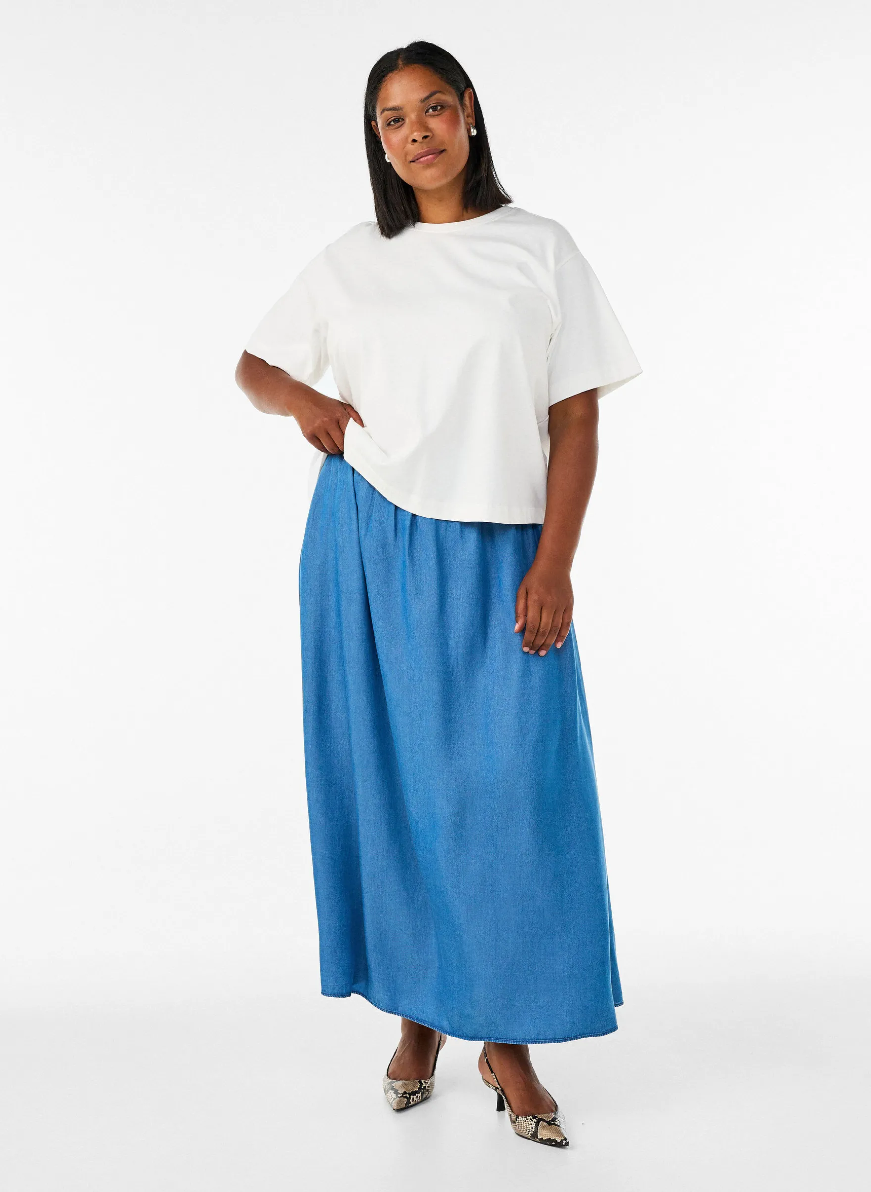 Maxirock aus TENCEL™ Lyocell mit Denim-Look