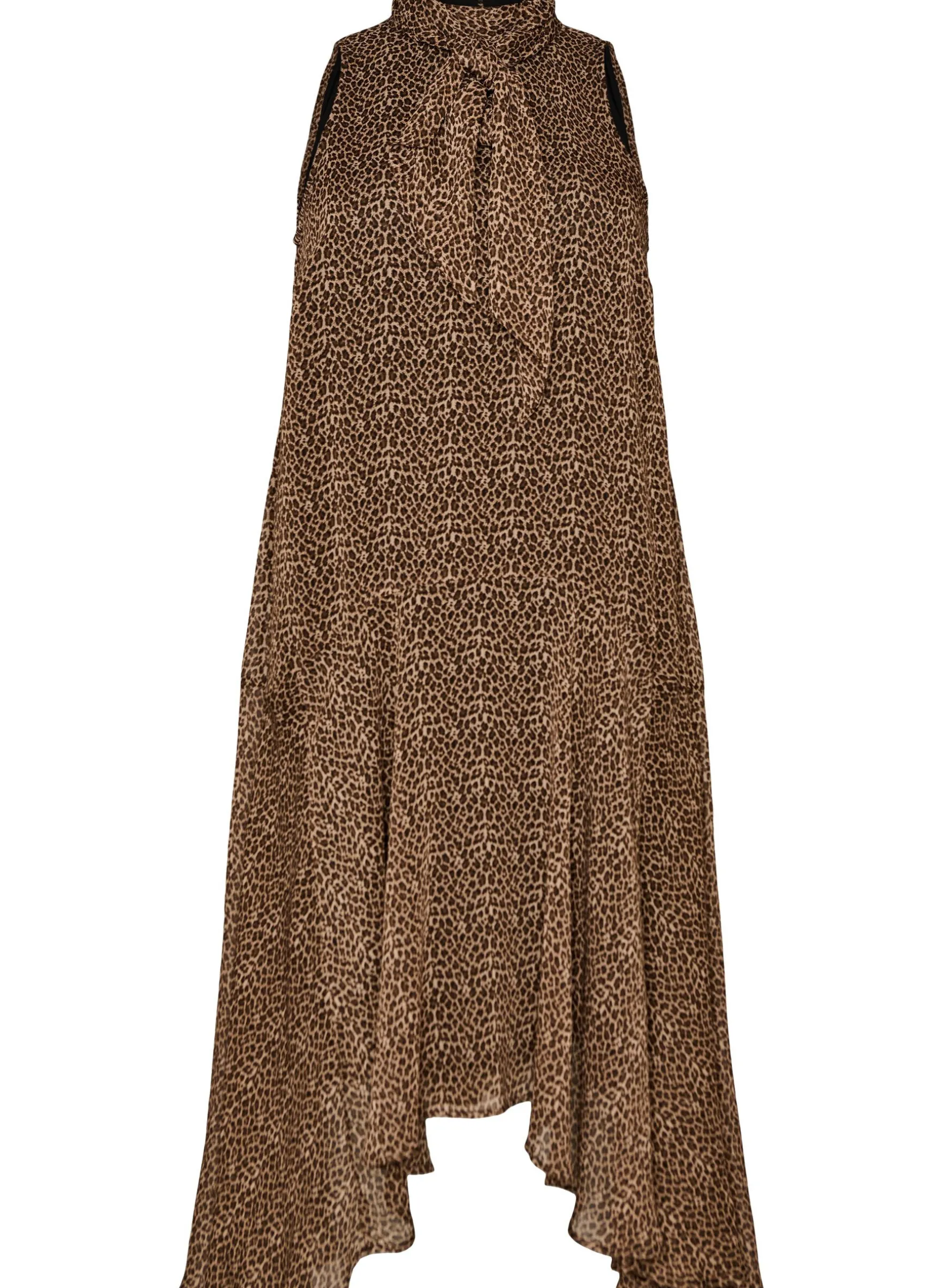 Midikleid aus Chiffon mit Leo-Print und Bindeband in der Taille