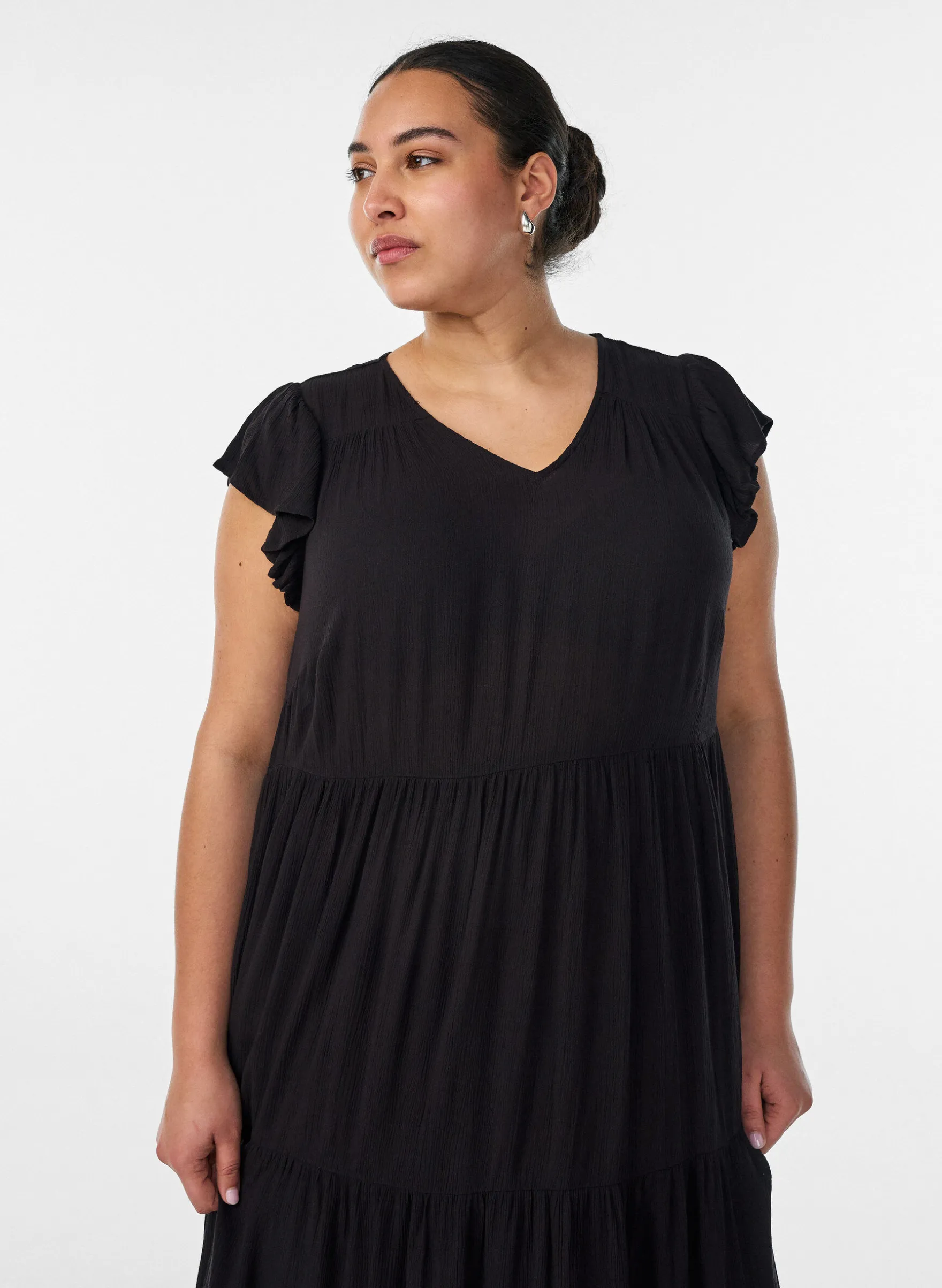 Midikleid aus Viskose mit Rüschenärmeln