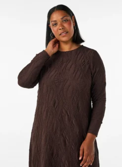 Midikleid mit gewellter Struktur und langen Ärmeln