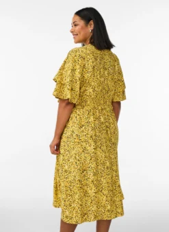 Midikleid mit Smock und Rüschenärmeln