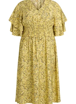 Midikleid mit Smock und Rüschenärmeln