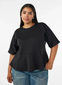 Peplum-Bluse mit ellenbogenlangen Ärmeln