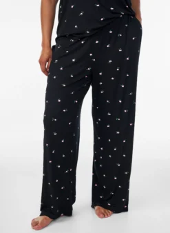 Pyjamahose mit Rippstruktur und geblümtem Print