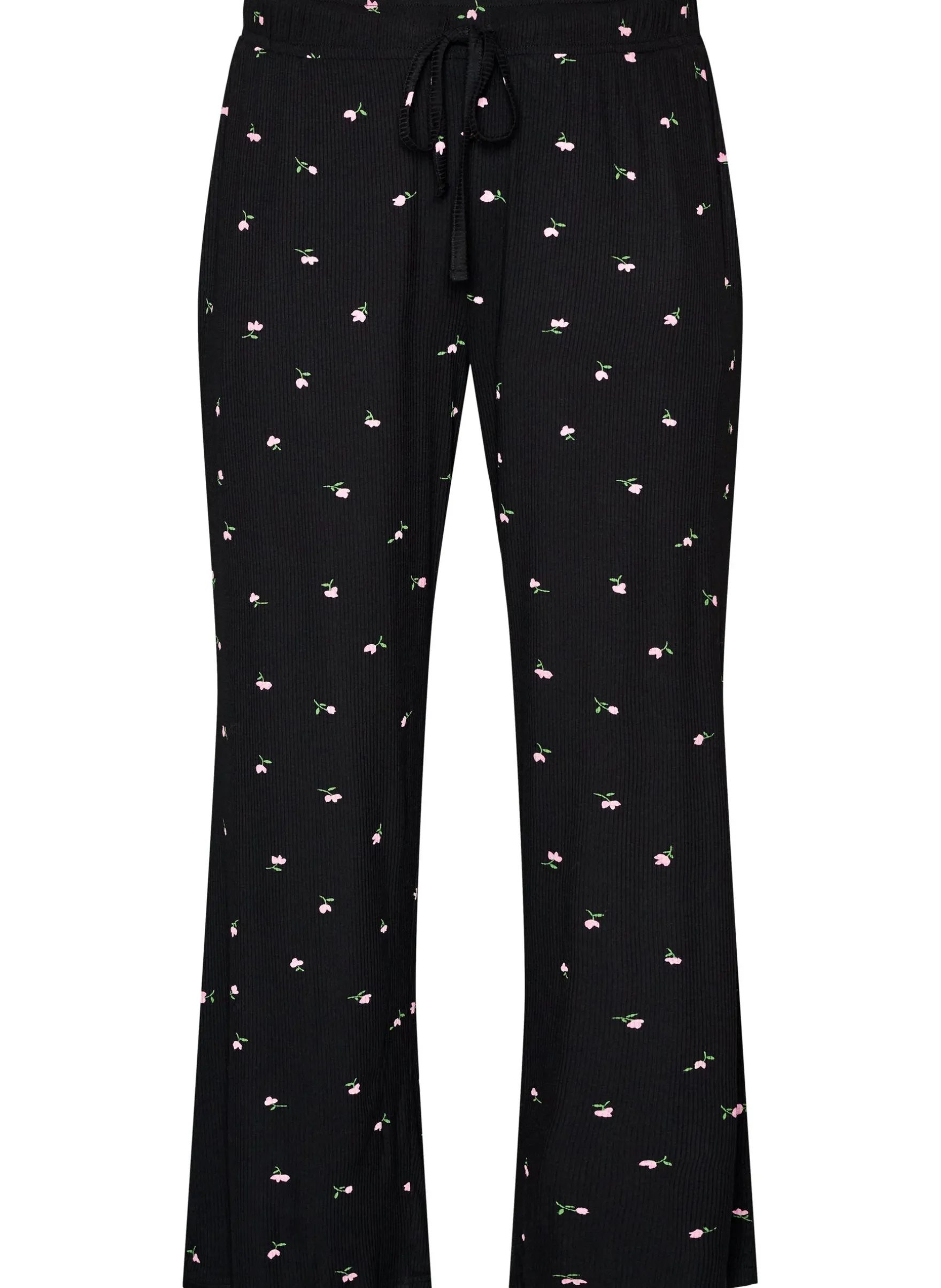 Pyjamahose mit Rippstruktur und geblümtem Print