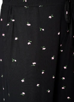 Pyjamahose mit Rippstruktur und geblümtem Print