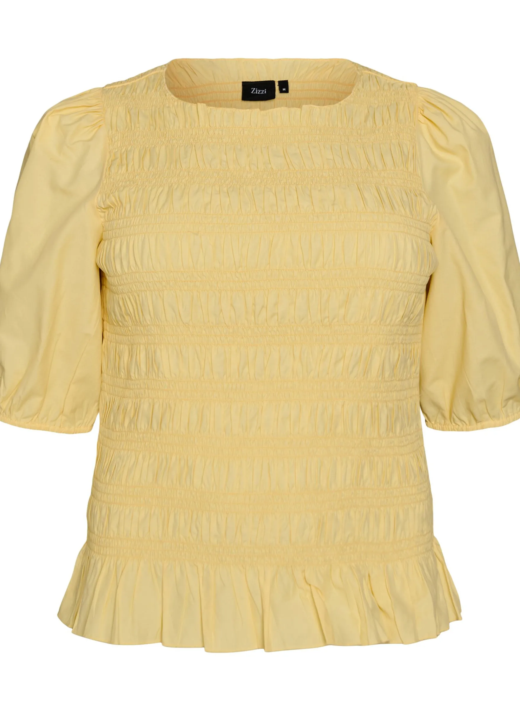 Smockbluse mit Rüschensaum und U-Boot-Ausschnitt