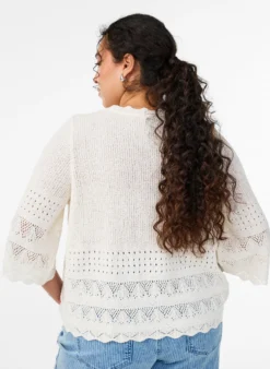 Strickbluse mit Lochstickerei und 1/2-Ärmeln