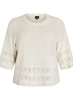Strickbluse mit Lochstickerei und 1/2-Ärmeln
