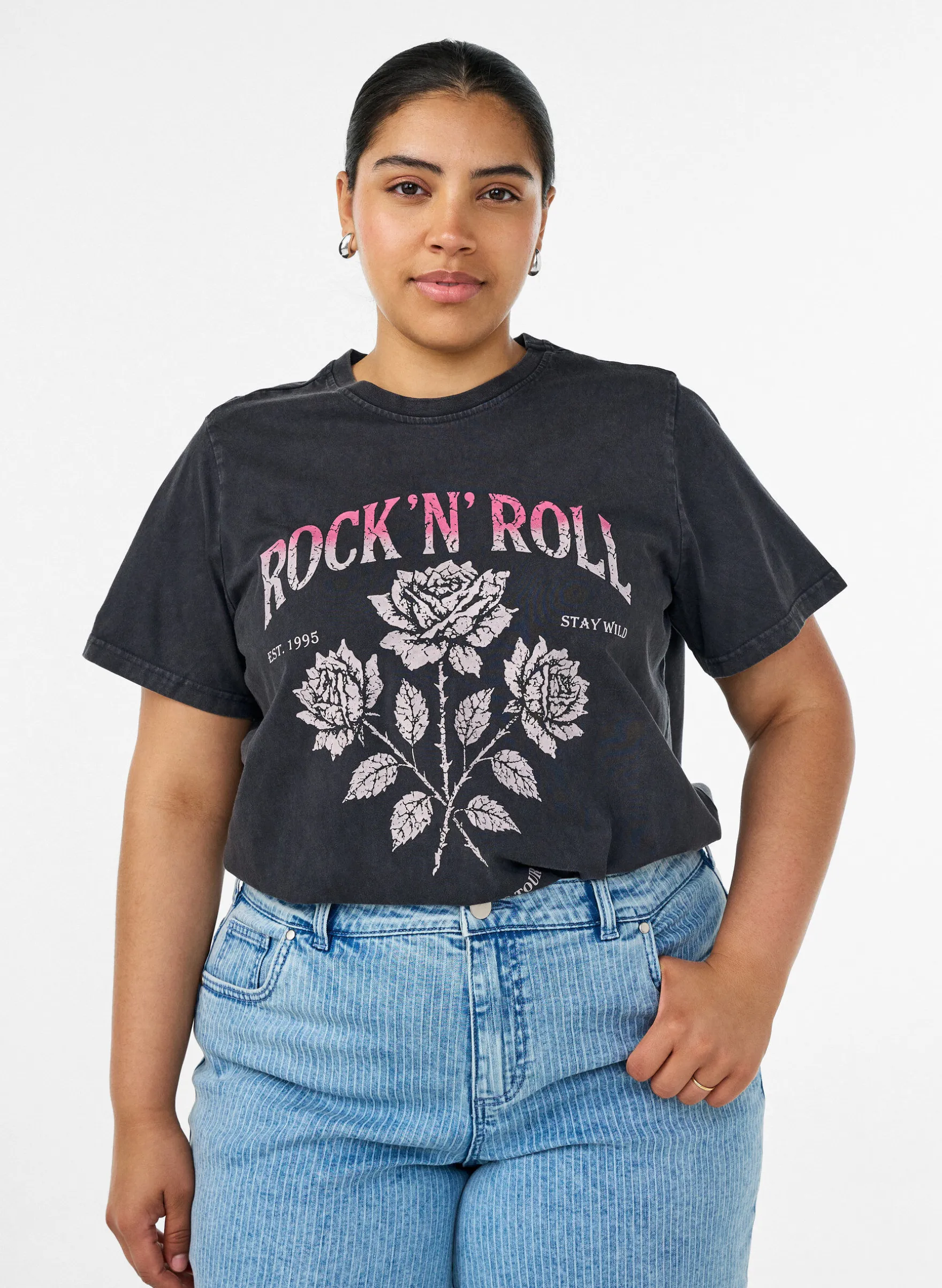 T-Shirt aus Bio-Baumwolle mit Rockprint