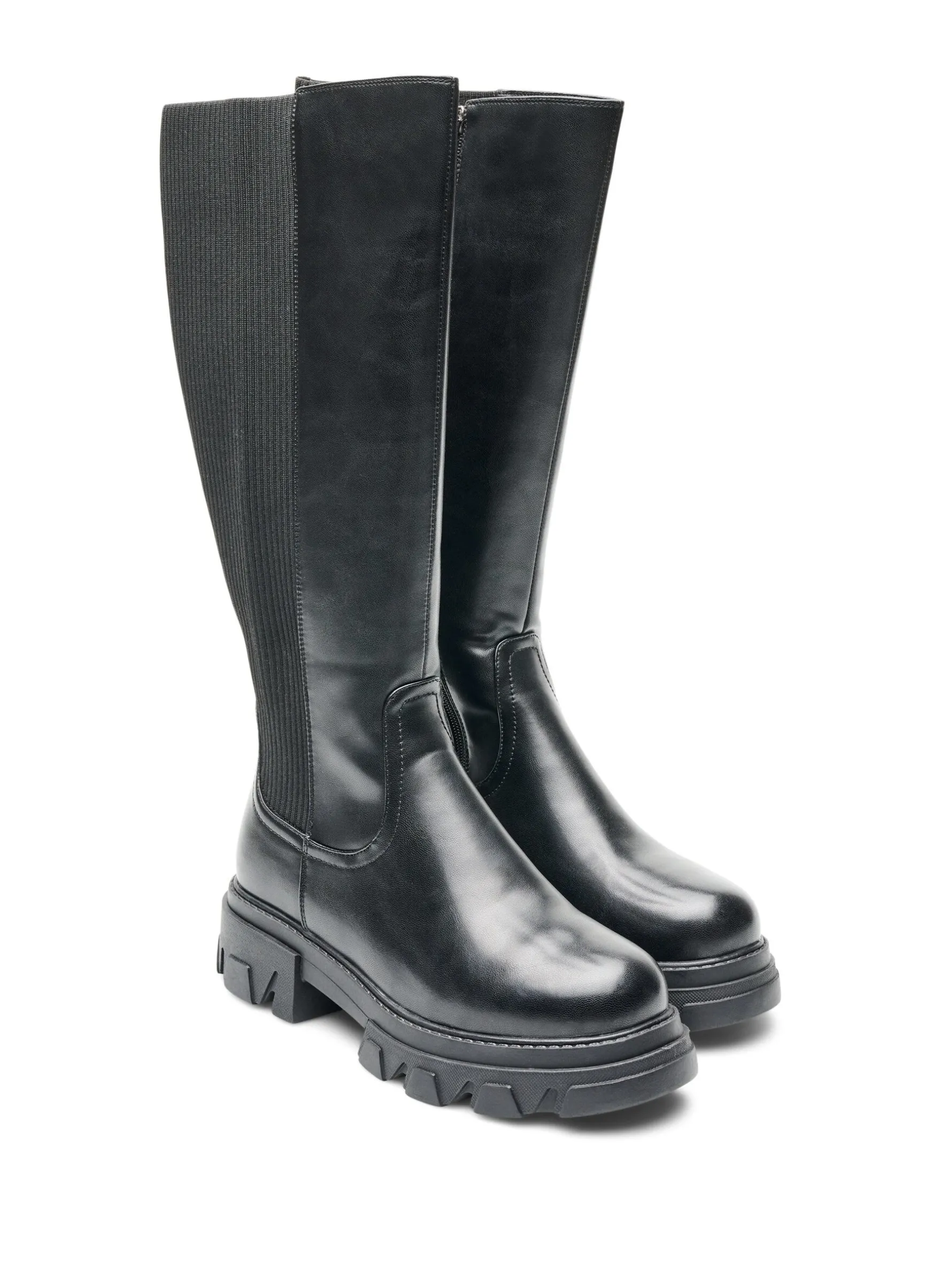 Weiter Passform - Langer Stiefel mit gerippten Einsätzen