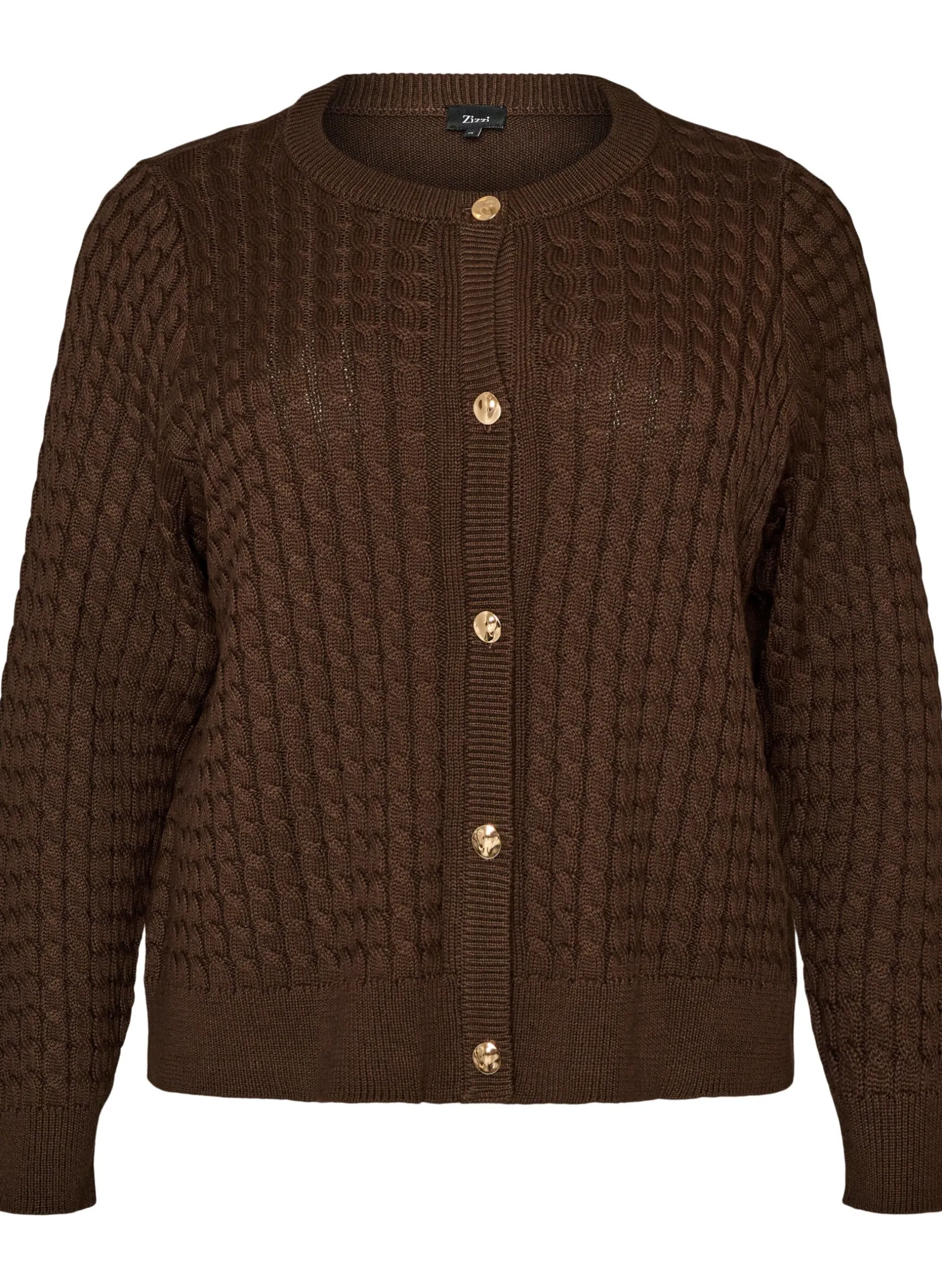 Zopfmuster-Strickjacke mit goldenen Knöpfen